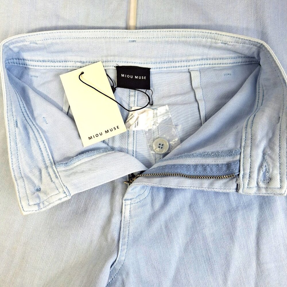 Miou Muse Jeans Wide Leg  Light Blue Raw Hem Size S 26 inch Waist - Picture 4 of 9